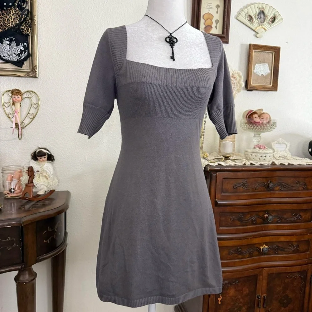 y2k girly grunge coquette gray babydoll knit long sweater top - Picture 3 of 6